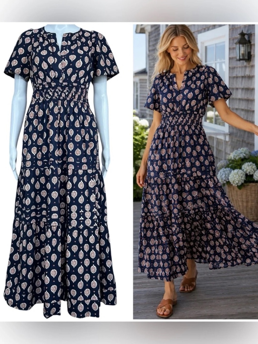 Anthropologie Maeve Somerset Maxi Dress in Navy Medallion -EUC- Small